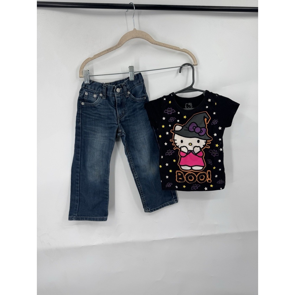 Hello Kitty Spooky Halloween Tee Levi's Bootcut Jeans Toddler Girl Size 3T Black